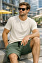 Men's Khaki Green Premium Textured Shorts |   Lace-Up, Elastic Waist, Ultra Comfortable Summer Shorts - 2