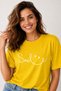 Women's Oversize 100% Cotton T-Shirt Comfortable Fit Smile Printed T-Shirt - Yellow