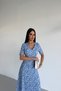 V-Neck Wrinkled Fabric Flowery Lycra Women's Dress - 2