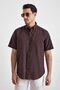Regular Fit Pocketed 100% Cotton Soft Textured Short Sleeve Men's Brown Shirt - 3