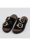 (Bianca) Thermo Non-Slip Sole Double Buckle Daily Women's Slippers Black - 4