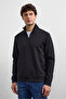 Black Regular Fit Half Zipper Sweatshirt - 2
