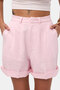Women's Pink 6S6-98 Mom Relax Fit Organic Linen Fabric Shorts - 3