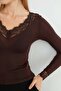Sleeves and Collar Lace Pieces Sheer Blouse - 6