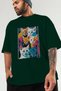 For the Love of Cats 20 Front Cat Printed Green Oversize T-Shirt 100% Cotton Unisex Cat Lover Premium Design - 3