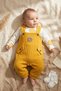 Teddy Sage Baby Boy Gofre Salopet and Teddy Bear Bodysuit 2-Piece Set with Socks as a Gift - Cotton Yellow Bahçı - 3