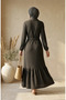 Bubble Fabric Dress with Elastic Sleeves and Belt 0510-02 Smoked - 4