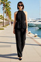 Women's Plus Size Sleeveless Oversize Blouse with Pants Two-Piece Suit with Belted Waist Wide Leg Casual Comfortable