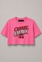 Women's Crop T-Shirt Cherry Energy Printed Oversize Relaxed Fit Short Tshirt - Pink - 2