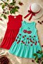 Girl's Cherry Printed Dress with 2 Hats - Mint/Red