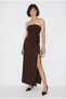 Women's Bitter Brown Strapless Maxi Dress with Floral Accessories and Slit Detail 2602 60283331 - 2