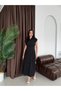 Black Shirt Collar Buttoned Pleated Tencel Fabric Midi Dress - 2