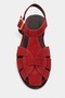 Ceres Red Genuine Leather Suede Buckle Detail Short Heeled Women's Sandals - 6