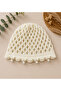 Pearl Detailed Mesh Knitted Summer Women's Beanie - Cream - 2