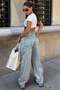 Light Blue Cargo Belt Detailed Baggy Women's Jeans Mg2874 - 2