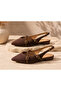 Women's Pointed Toe Cross-Strapped Gold Buckle Slingback Ballerinas - 7