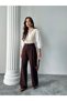 Women's High Waist Pleated Wide Leg Fabric Palazzo Brown Fabric Trousers Office Casual Stylish - 4