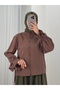 Aybirce Sleeve Tunnel Collar Ruffled Short Shirt-As5975 Brown - 2