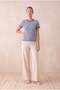 Women's Blue Patterned Cotton Knitted Crew Neck Short Sleeve T-Shirt Catarina - 3