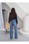 Women's High Waist Wide Leg Knee Ripped Detailed Tassel Hem Blue Jean Trousers - 8