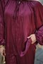 Women's Pleated Detail Waist Tie Satin Suit Plum - 5