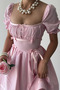 Puff Sleeve Square Neck Shirred Mini Dress Bow Detail Short Summer Dress - 7