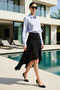 Women's Asymmetrical Cut Midi Skirt with Fringe Detail, Elastic Waist, Comfortable Knitted Fabric, Casual Modern