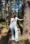 Women's Baby Blue U-Neck Blouse Trousers Cotton Set - 4