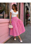 Polka Dot Detailed Midi Length Pink Skirt - 2