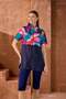 Plus Size Semi-Closed Parachute Hijab Swimsuit Navy Blue