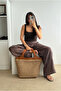 Women's woven bag camel woven - 2