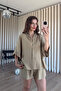 Khaki Shirt Shorts Belted Linen Set - 5