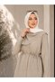 Women's Shawl Detailed Waist-Tie Muslim Dress Double Set Sb0041 - 2