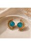 Turquoise Stone Gold Sun Model Women's Earrings
