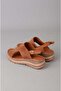 Seç 8059 Genuine Leather Padded Heel Sandals (Heel Height: 4.5cm) Tan Suede - 6