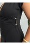 Crep Women's 100% Cotton Single Jersey Double Breasted Collar Accessory Detailed Mini Dress Black - 3