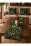 Runner with Leaf Pattern and 2-Piece Throw Pillow Set |   Bohemian Tropical Living Room Decoration Set - 3-Piece Dowry Set - 2