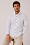Slim Fit Long Sleeve Striped Pocketless Linen Lycra Gift Boxed Men's Shirt Fs-004579 - White Light Blue