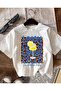 Blue-Red Lemon Cello Written Crew Neck White T-Shirt