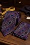 Purple Lilac Motif Pattern Classic Tie with Handkerchief Kk13727 - 2