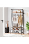 80cm Coat Rack with Shoe Bench, 4-in-1 Clothes Rack, Clothes Rail with Hooks for Hallway, Bedroom, Entryway, Industrial Style - 8