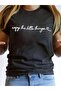 Women's Short Sleeve Basic Viscose Blouse with Text Print on the Front - 5