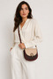 Burgundy Light Mink Women's Round Buckle Cross Strap Shoulder Bag Daily Stylish Use Saddle Model - 7
