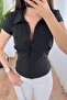 Black Shirt with Waist Tie and Lacing - 4