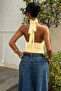 Lace-Up Stretch Crop Top Blouse Butter Yellow - 3