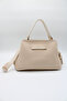 Women's Cream Crossbody Hand and Shoulder Bag with Internal Pocket, Front Accessory and Belt Detail - 5
