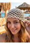 Cream Color Sequined and Glittered Mesh Knitted Beanie Stylish Bohemian Summer Beanie Light Cream