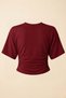 Women's T-Shirt Short Batwing Sleeve Crew Neck Side Gathered Pleated Sandy Blouse - 2