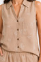 Organic Cotton Beige Floral Patterned Sleeveless Shirt Collar Women's Shorts Pajama Set - 2