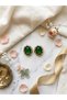Bronze Women Earrings Copper Vintage Authentic Jewelry Green Crystal Stone Oval Victorian Model - 5